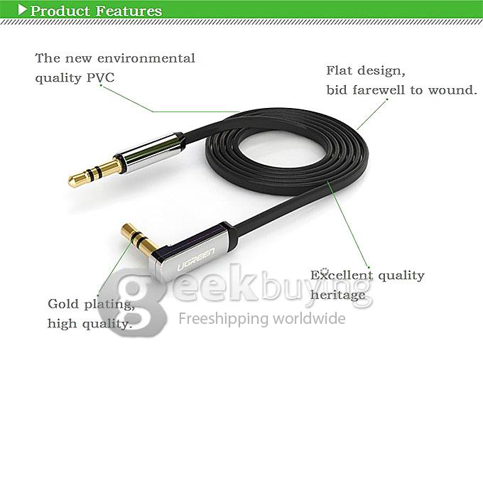 1.5M Ugreen Premium 3.5mm Male to Male Audio 90 Degree flat cable