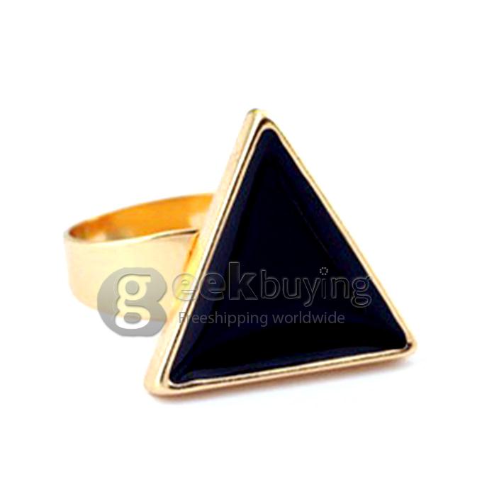 Personalized Glazed Triangle Finger Ring for Women - Black