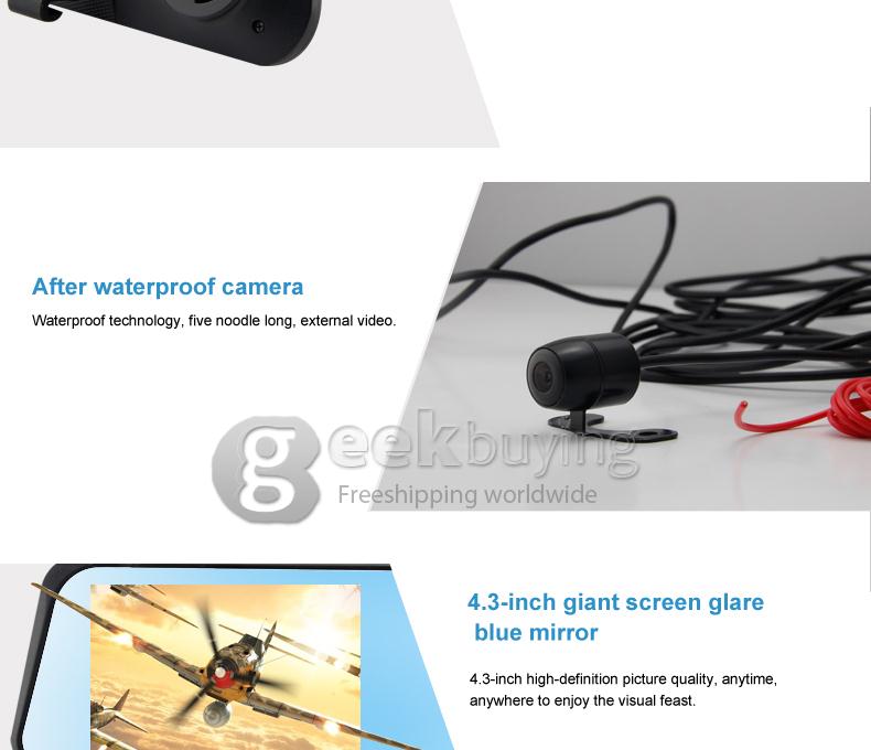6000B Android 4.0 Rearview Mirror Recorder DVR Full HD 1080P Front 480P Rear camera 4.3