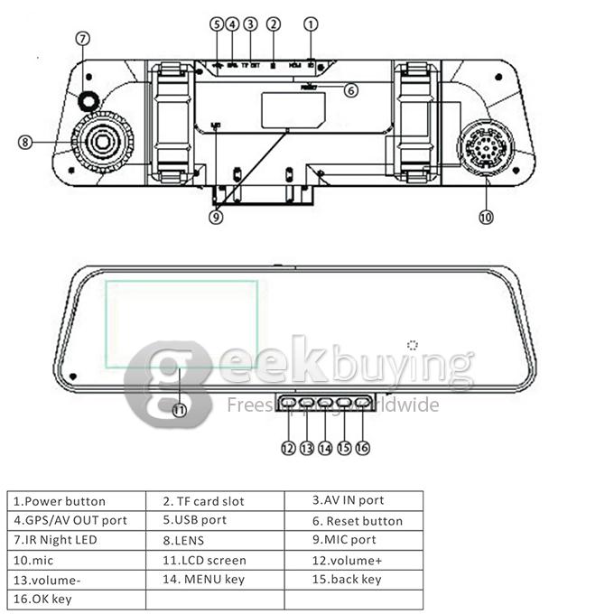 6000B Android 4.0 Rearview Mirror Recorder DVR Full HD 1080P Front 480P Rear camera 4.3