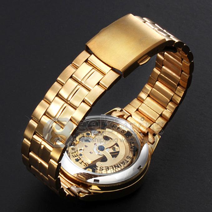 Makibes Men's Auto-Mechanical Hollow Engraving Gold Alloy Band Wrist Watch