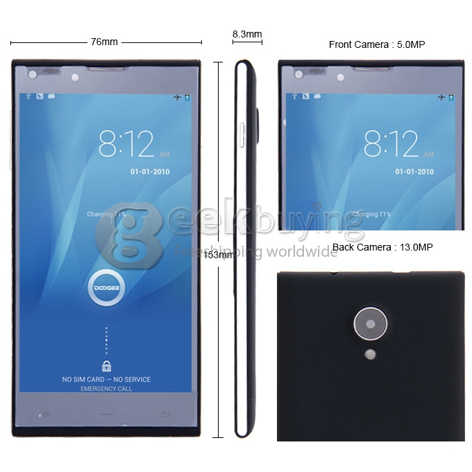 [HK Stock]DOOGEE DG550 MTK6592 Octa Core 1.7GHz 5.5 Inch Android 4.2 OS Smartphone 1GB RAM 16GB ROM 8.0MP 3G/GPS Black