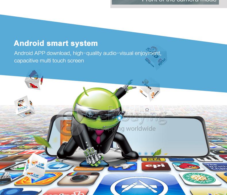 6000B Android 4.0 Rearview Mirror Recorder DVR Full HD 1080P Front 480P Rear camera 4.3