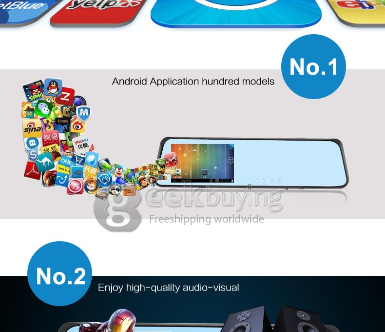 6000B Android 4.0 Rearview Mirror Recorder DVR Full HD 1080P Front 480P Rear camera 4.3