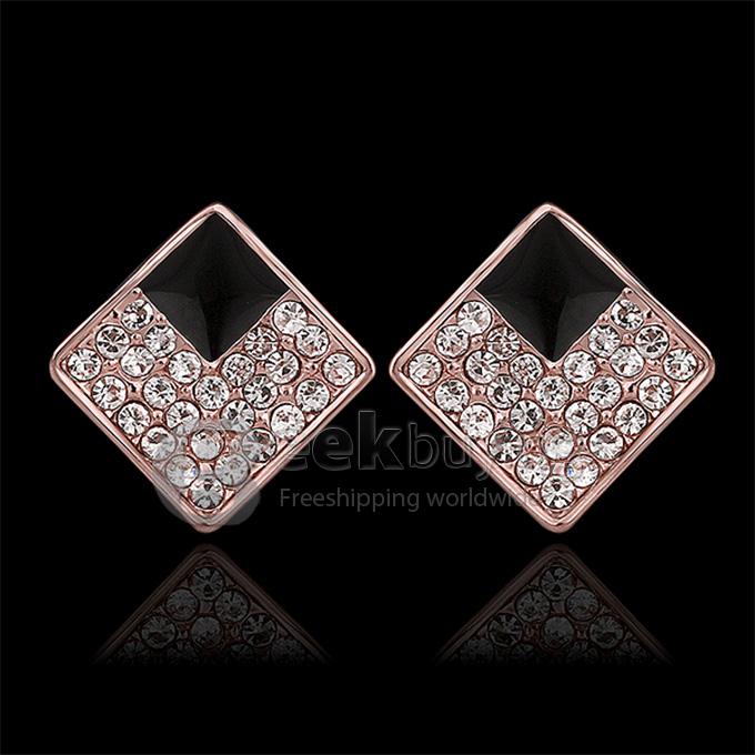 Simple Fashion shining rose gold square diamond earrings for woman