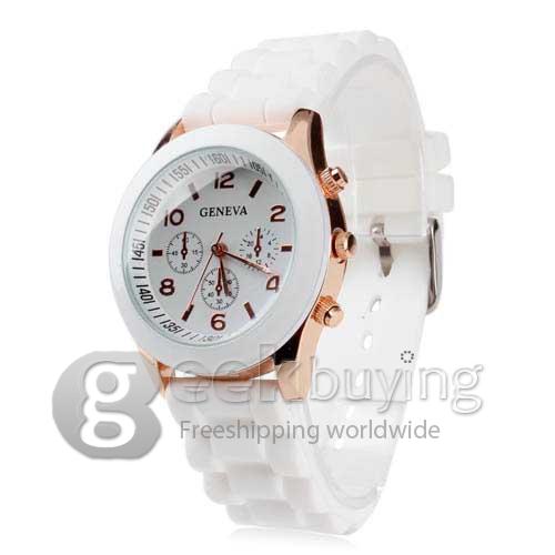 Unisex Quartz Analog Plastic Watchband Wrist Watch - White