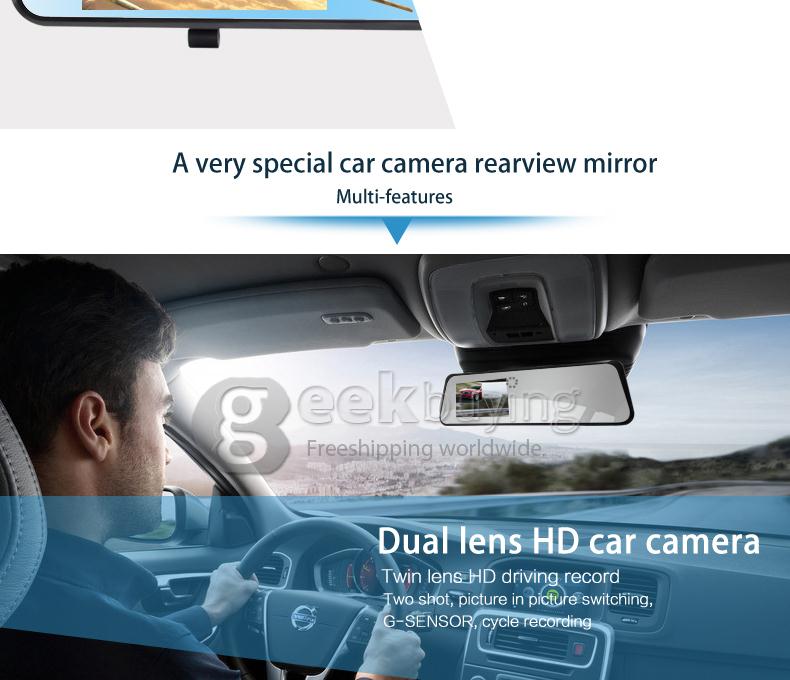 6000B Android 4.0 Rearview Mirror Recorder DVR Full HD 1080P Front 480P Rear camera 4.3