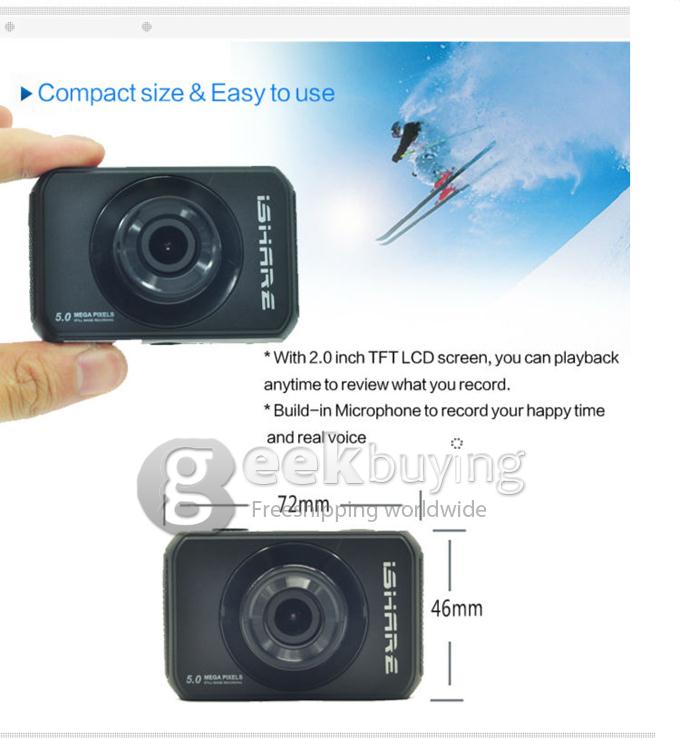 iShare S200 5MP Sports Camera 1080P FHD DVR 2" Waterproof Camcorder