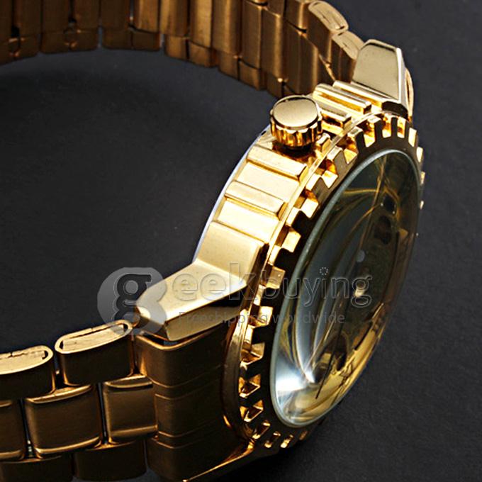 Makibes Men's Auto-Mechanical Hollow Dragon Dial Gold Alloy Band Wrist Watch