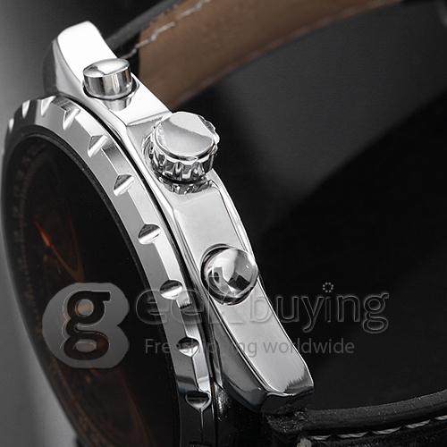 Makibes Men's Auto-Mechanical Tourbillon Brown Dial Black PU Band Analog Wrist Watch + Gift Box