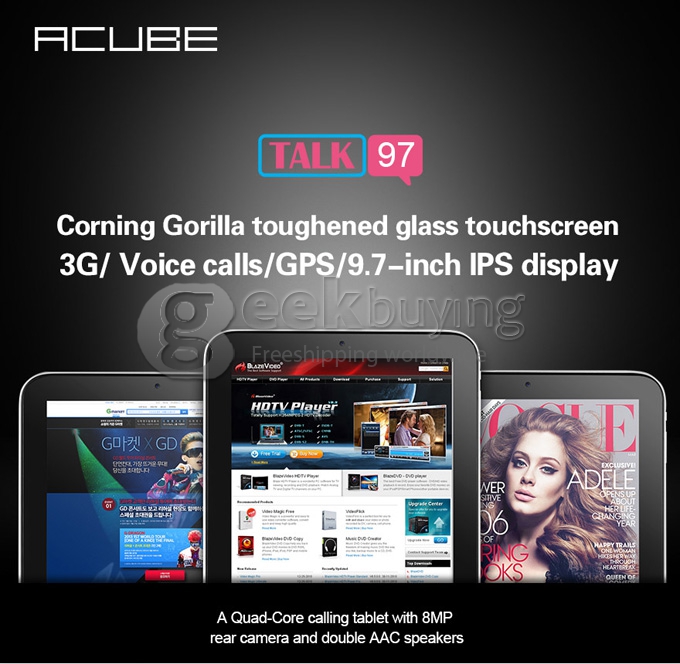 Cube U59GT Talk 97 MTK8382 1.3GHz 9.7 inch Tablet PC Phablet  Android 4.2 Quad Core IPS Capacitive Touch Screen 1024*768 1GB/8GB Black