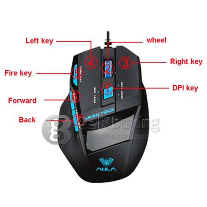 AULA LED Back-lit USB Gaming Multimedia Keyboard and 7D Wired Optical Gaming Mouse