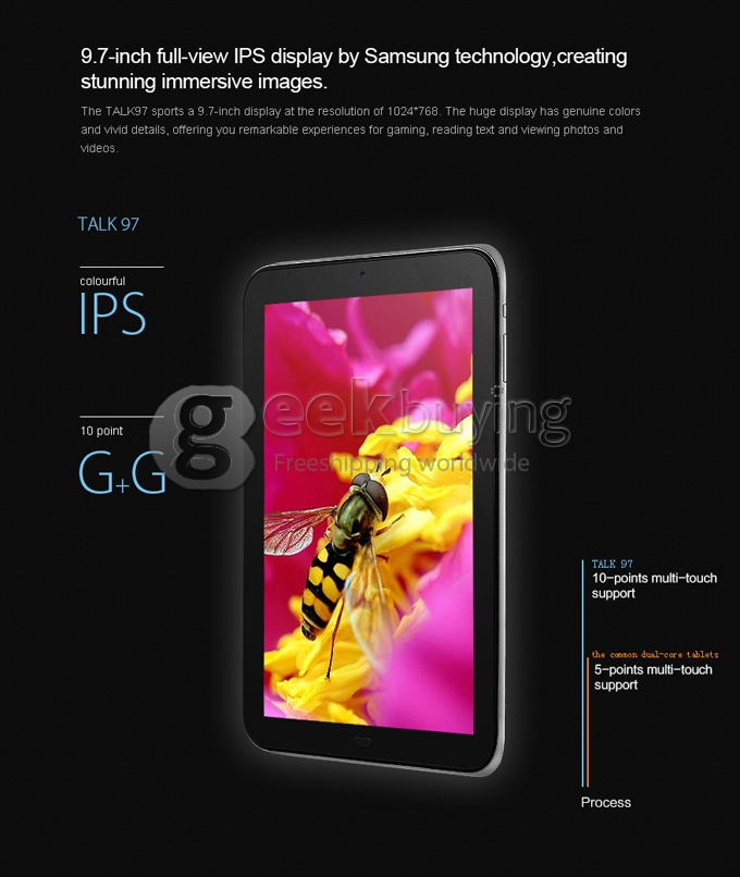Cube U59GT Talk 97 MTK8382 1.3GHz 9.7 inch Tablet PC Phablet  Android 4.2 Quad Core IPS Capacitive Touch Screen 1024*768 1GB/8GB Black