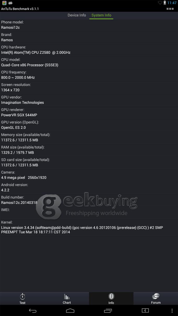 Ramos i12C Intel Atom Z2580 2.0GHz 11.6 inch Tablet PC Android 4.2 Dual Core IPS Capacitive Touch Screen 1366*768 2G+16G