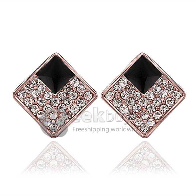 Simple Fashion shining rose gold square diamond earrings for woman