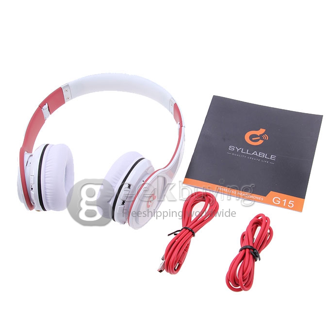 [Spain Stock] Syllable G15 Folding Design Wireless Bluetooth V2.0 Stereo Headphones with Mic White + Red