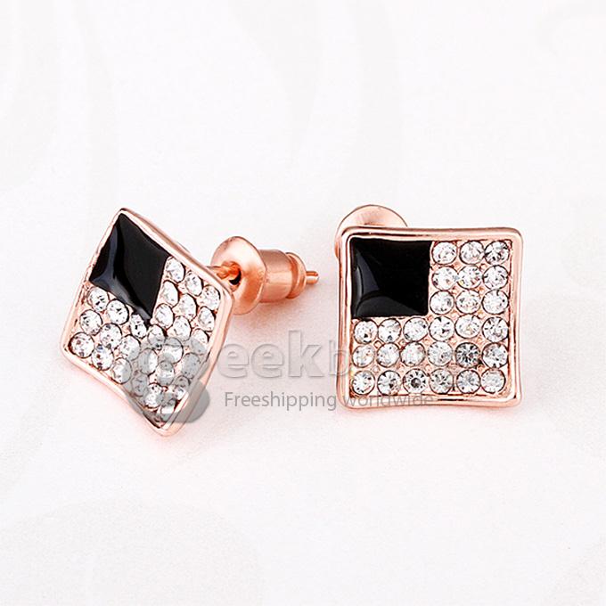 Simple Fashion shining rose gold square diamond earrings for woman