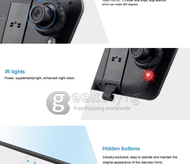 6000B Android 4.0 Rearview Mirror Recorder DVR Full HD 1080P Front 480P Rear camera 4.3