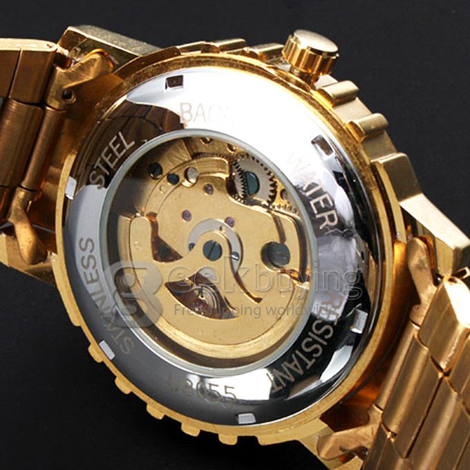 Makibes Men's Auto-Mechanical Hollow Dragon Dial Gold Alloy Band Wrist Watch