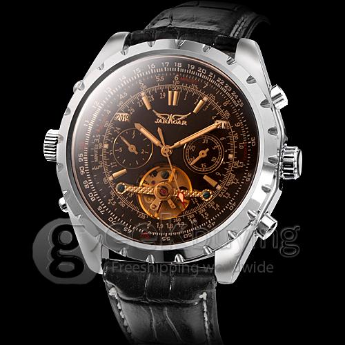 Makibes Men's Auto-Mechanical Tourbillon Brown Dial Black PU Band Analog Wrist Watch + Gift Box