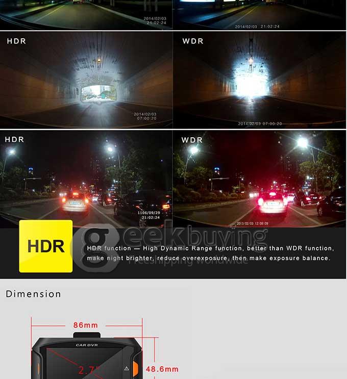 Blackview G90 Ambarella A7LA30 5.0 Megapixels Full HD 1080P 2.7' LCD 170 Degrees Wide-angle Lens Car DVR Dashcam with G-Sensor Loop recording HDR