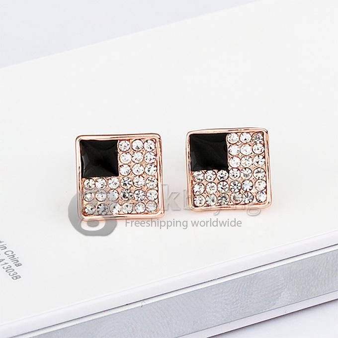 Simple Fashion shining rose gold square diamond earrings for woman