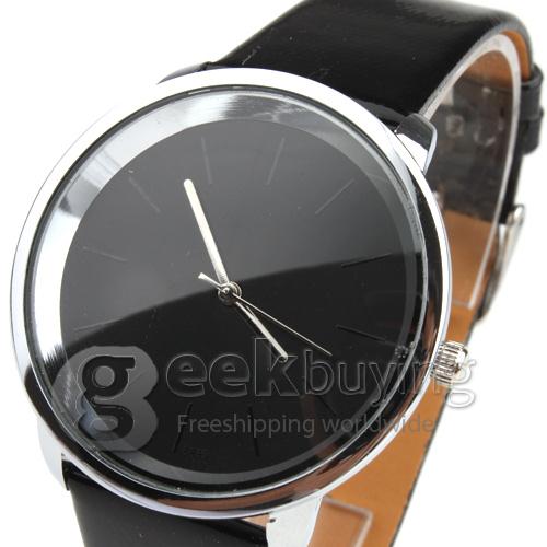 Women's Fashionable Simple Dial Black PU Watchband Quartz Analog Wrist Watch