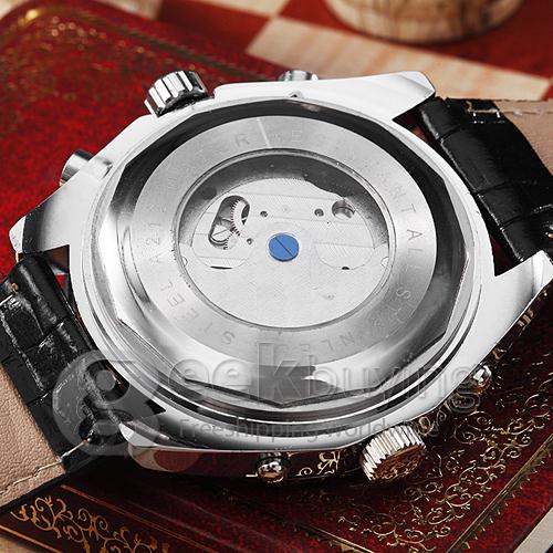 Makibes Men's Auto-Mechanical Tourbillon Brown Dial Black PU Band Analog Wrist Watch + Gift Box