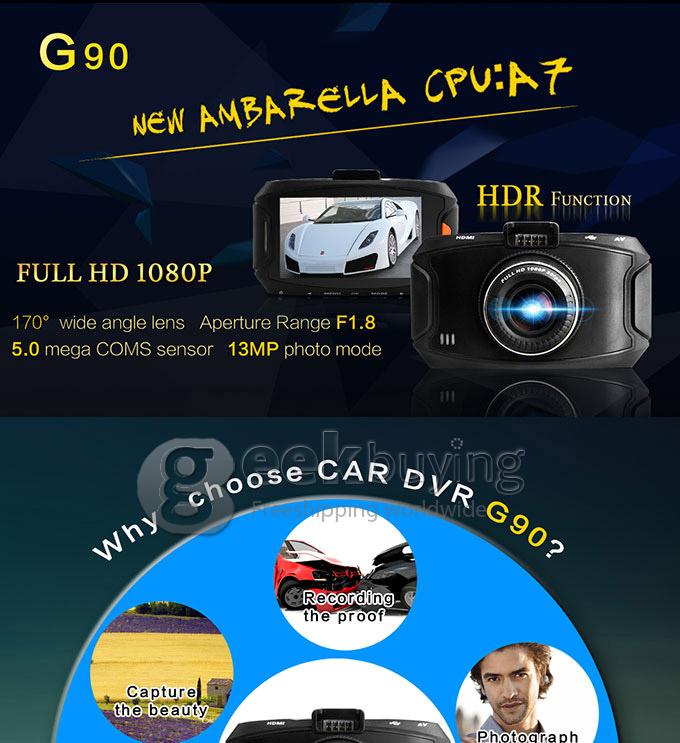 Blackview G90 Ambarella A7LA30 5.0 Megapixels Full HD 1080P 2.7' LCD 170 Degrees Wide-angle Lens Car DVR Dashcam with G-Sensor Loop recording HDR