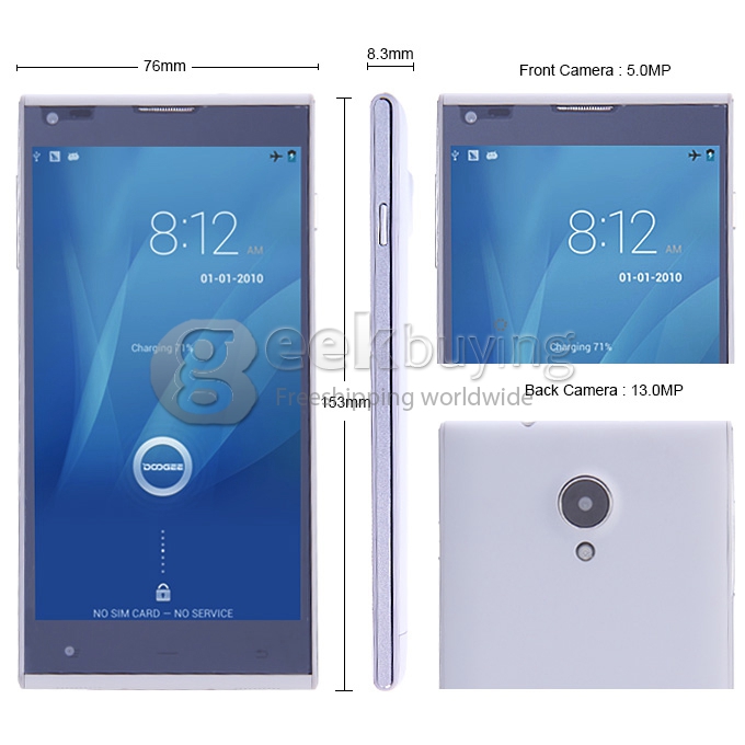 [HK Stock]DOOGEE DG550 MTK6592 Octa Core 1.7GHz 5.5 Inch Android 4.2 OS Smartphone 1GB RAM 16GB ROM 8.0MP 3G/GPS White