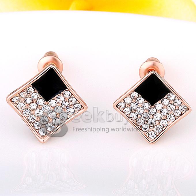 Simple Fashion shining rose gold square diamond earrings for woman