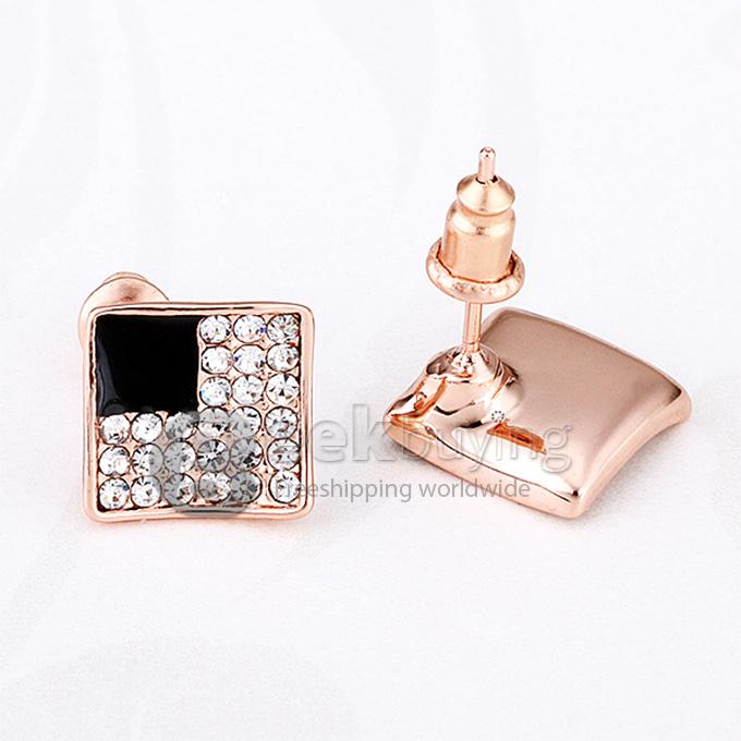 Simple Fashion shining rose gold square diamond earrings for woman