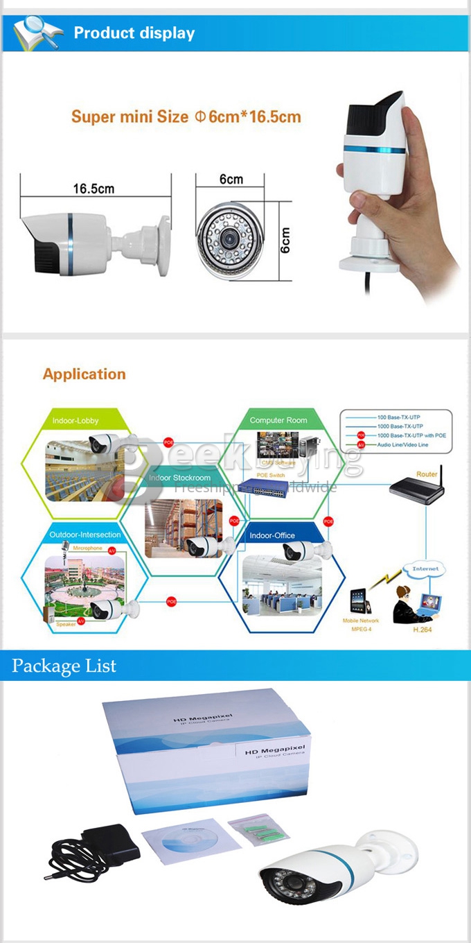 Outdoor IPCC B10L H.264 P2P 1.3MP ONVIF Waterproof Network IP Cloud Camera with IR-Cut Night Vision and Motion Detection