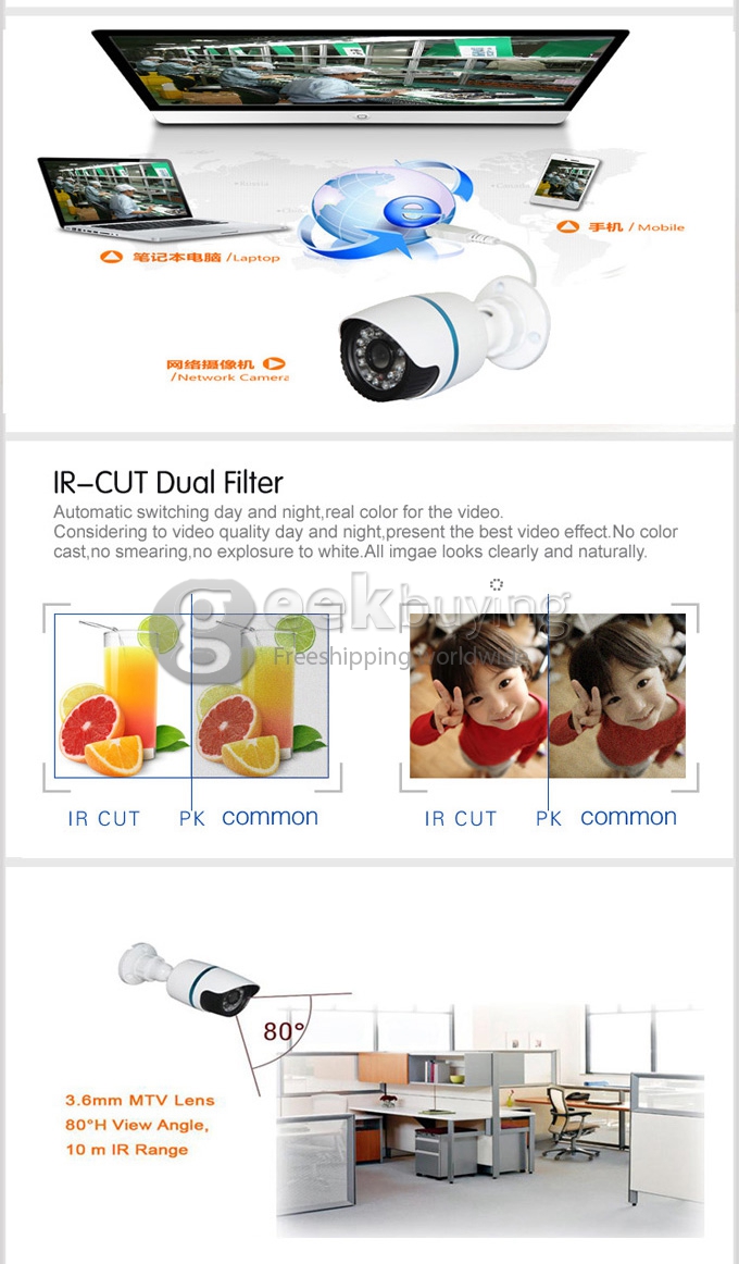 Outdoor IPCC B10L H.264 P2P 1.3MP ONVIF Waterproof Network IP Cloud Camera with IR-Cut Night Vision and Motion Detection