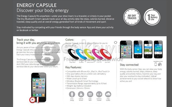 Bluetooth 4.0 Energy Capsule Track Your Every Movement and Sleep Quality - Black