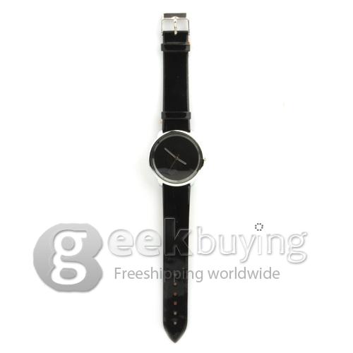 Women's Fashionable Simple Dial Black PU Watchband Quartz Analog Wrist Watch