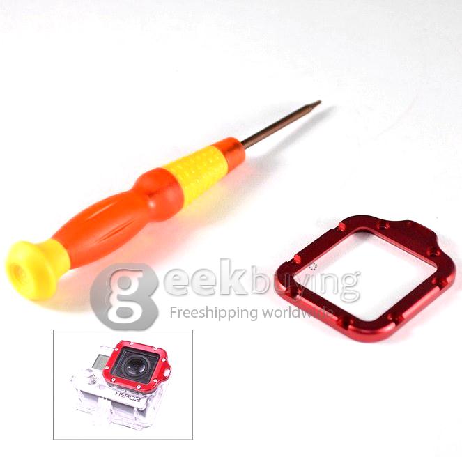 Aluminum Metal Lanyard Lens Ring Mount and Screwdriver Set for GoPro Hero 3 Hero 3+ (Red)