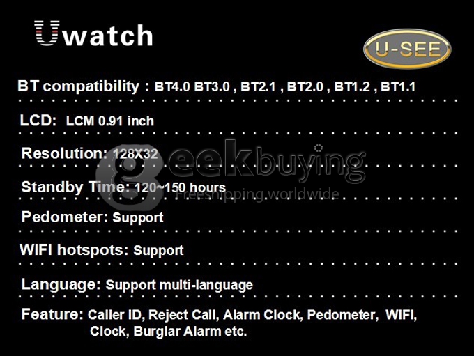 U9 U See U Watch Bluetooth Smart Wrist Normal Waterproof Watch Phone Support WIFI Hotspots For iphone Samsung Sony HTC HUAWEI - Red