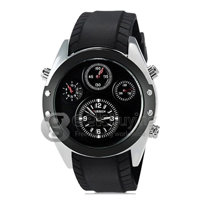 CURREN Round Case Black PU Leather Band Quartz Analog Wrist Watch Timepiece for Men - Silver