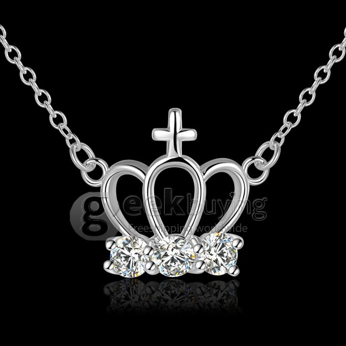 Fashion Lovely Rhinestone Crown Necklace Torque for Woman - White Stone