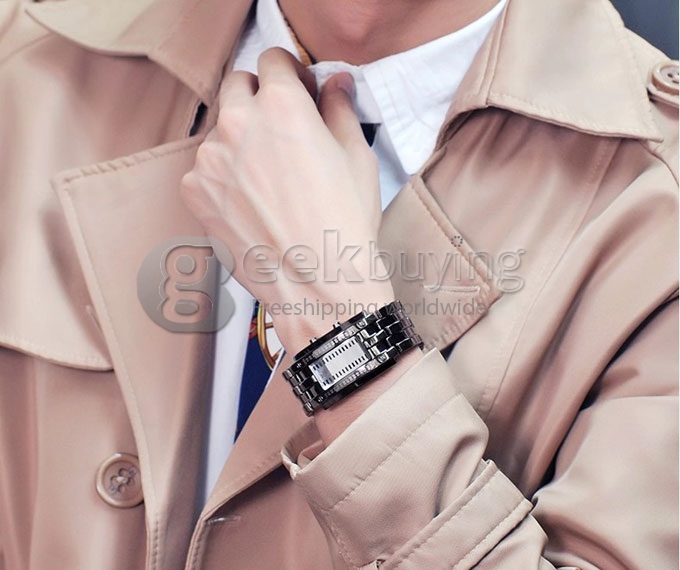 Fashionable Men's LED Digital Wrist Watch with Stainless Steel Strap - Silver