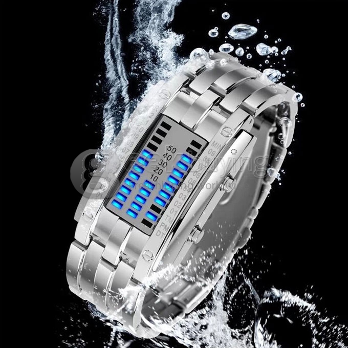 Fashionable Men's LED Digital Wrist Watch with Stainless Steel Strap - Silver