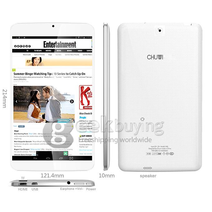 CHUWI VX8 MTK8127 Quad Core 8 Inch Android 4.4 OS Tablet PC 1G RAM 8G ROM IPS Capacitive Touch Screen 1280*800 White