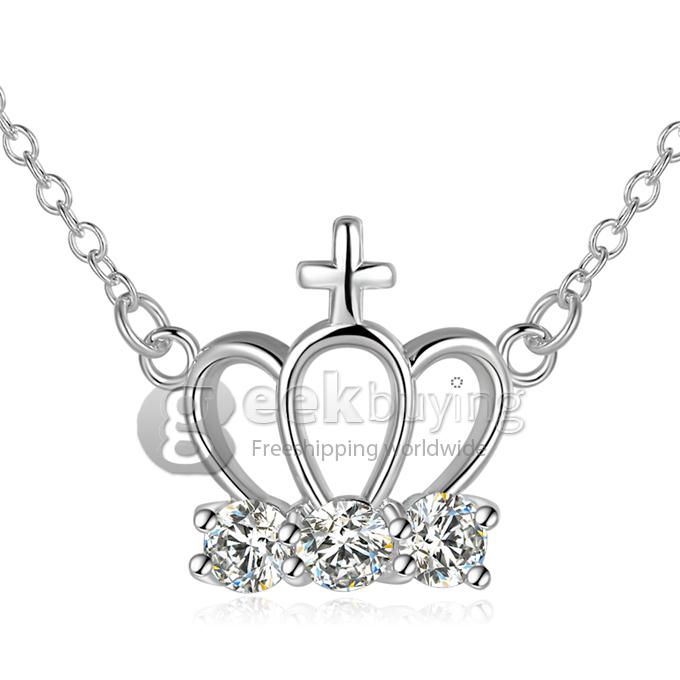 Fashion Lovely Rhinestone Crown Necklace Torque for Woman - White Stone
