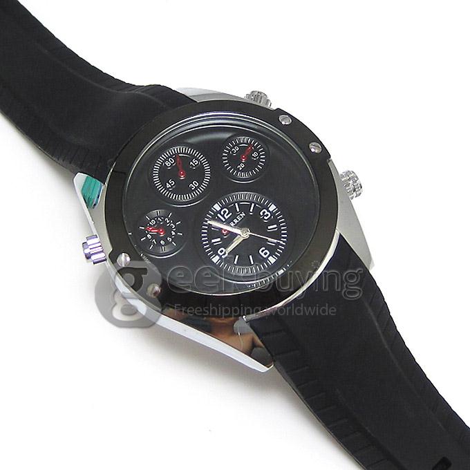 CURREN Round Case Black PU Leather Band Quartz Analog Wrist Watch Timepiece for Men - Silver