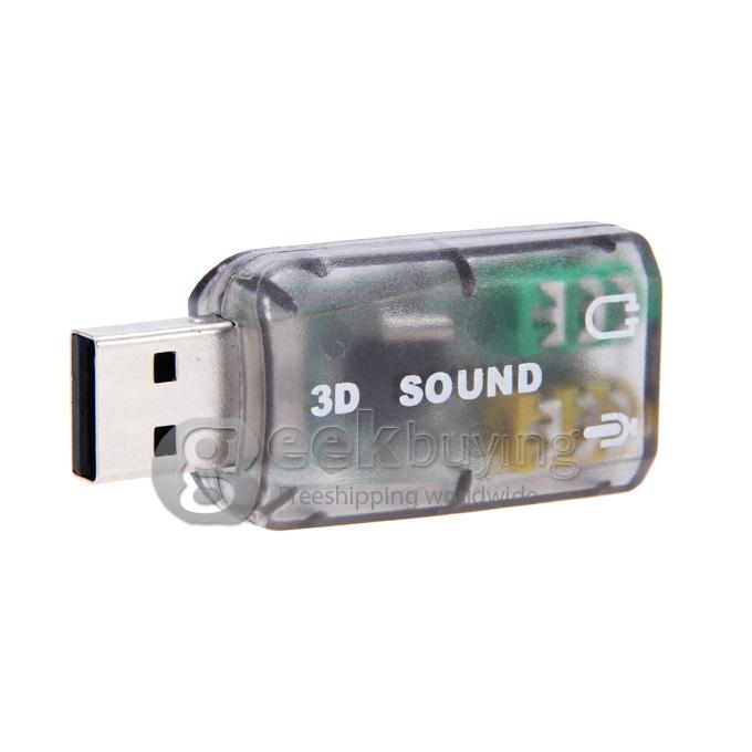 Virtual 5.1 Channel Track 3D Sound Card Speaker Mic Earphone Audio Adapter USB 2.0 - Grey