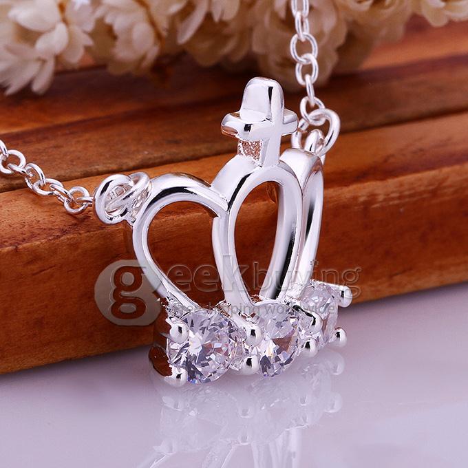 Fashion Lovely Rhinestone Crown Necklace Torque for Woman - White Stone