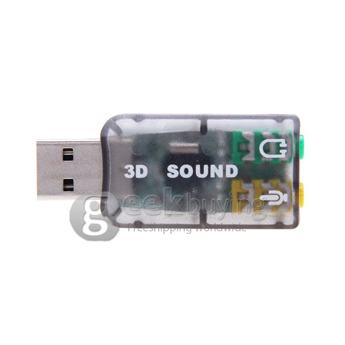 Virtual 5.1 Channel Track 3D Sound Card Speaker Mic Earphone Audio Adapter USB 2.0 - Grey