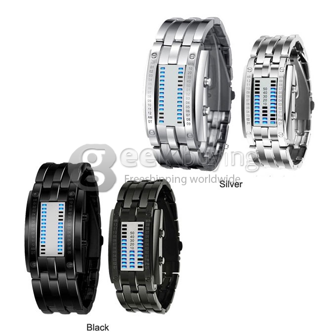 Fashionable LED Digital Wrist Watch with Stainless Steel Strap Couple Watches - Silver