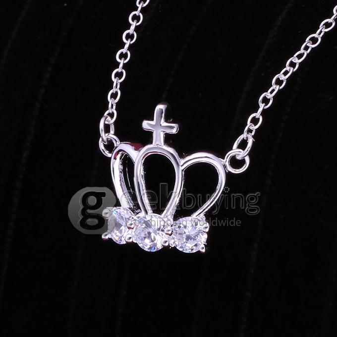 Fashion Lovely Rhinestone Crown Necklace Torque for Woman - White Stone